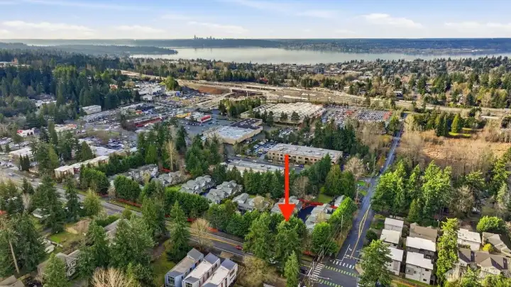 Arial view of premier location in the Rose Hill neighborhood of Kirkland.