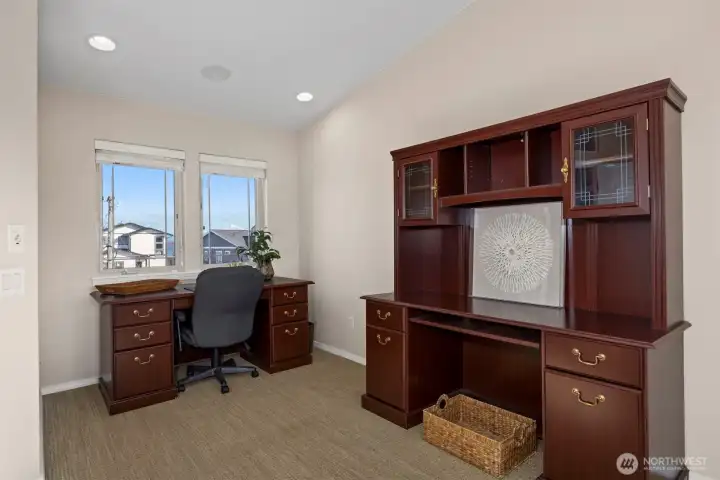 The 4th bedroom/office has a perfectly framed view of Mt Baker