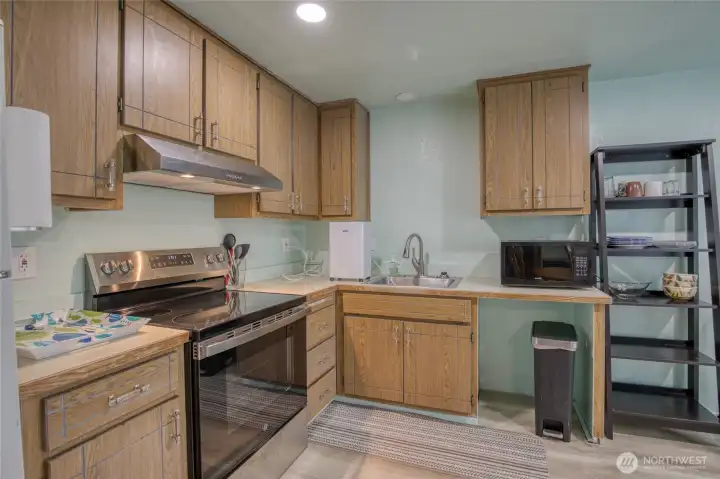 Plumbing is ready to hook up a dishwasher