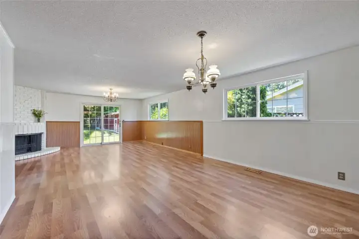 Family room/Dining room--or? This space and the kitchen have newer laminate flooring Family room/Dining room--or? This space and the kitchen have newer laminate flooring