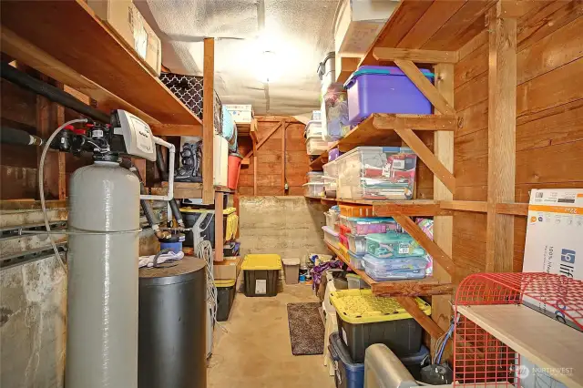 Additional storage off of downstairs bathroom & water softener system.  So much storage in this home!