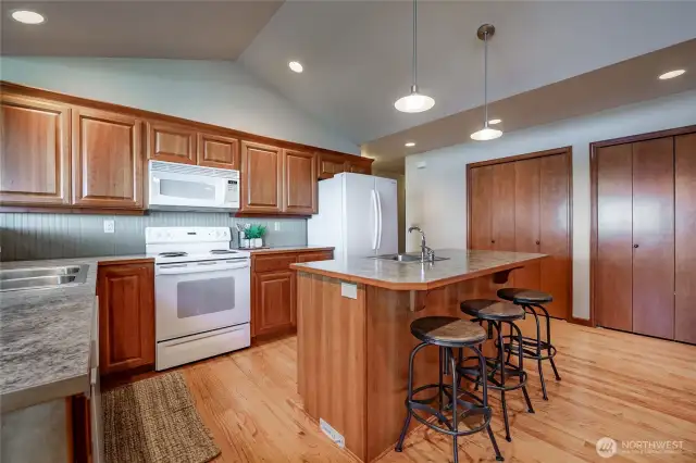 Kitchen with island and pantry