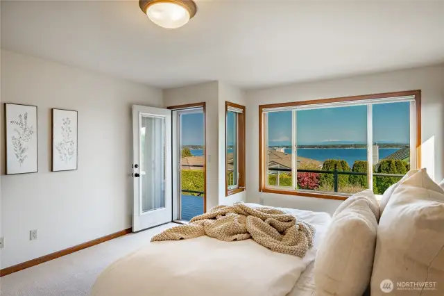 Primary Bedroom with deck access and view