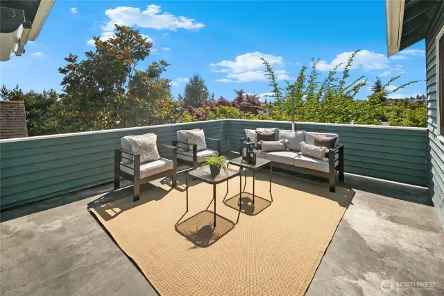 Upstairs Patio Deck, second floor.