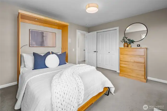 Third upstairs bedroom with Murphy bed and built in collapsible desk