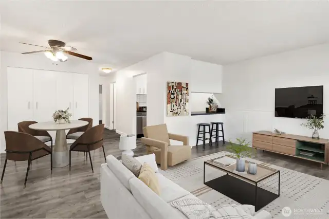 Staged living, dining and kitchen- AI image