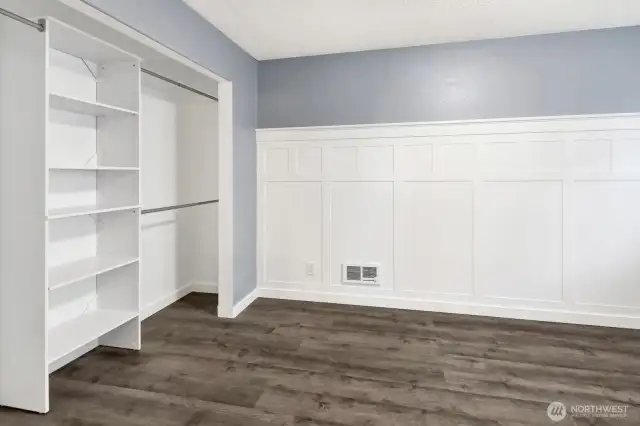 Bedroom with custom closet storage