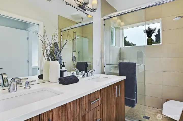 Double vanity in primary ensuite, there is a separate "water closet"