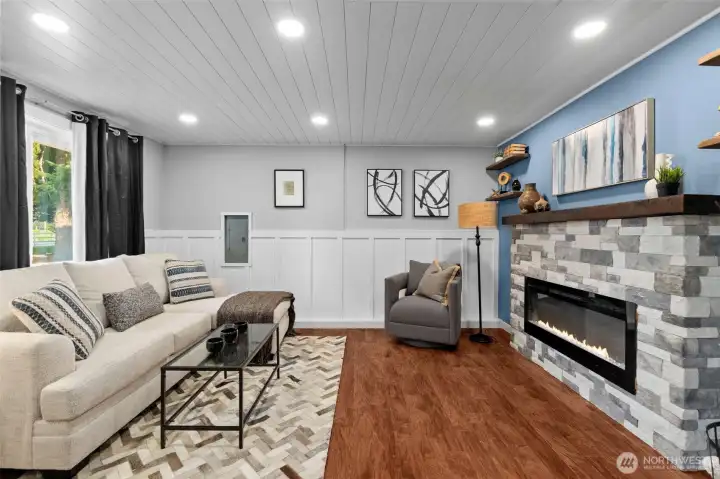 Tucked just off the living room, the family room offers extra space for guests and entertaining.