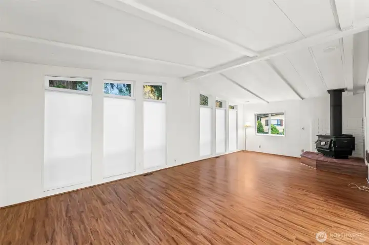 Pull down blinds offer privacy and light from top windows!