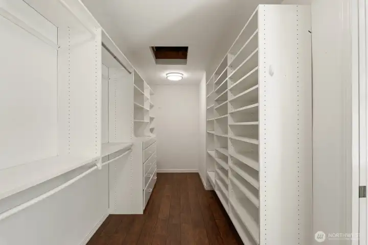 Large walk-in closet adjacent to primary bath