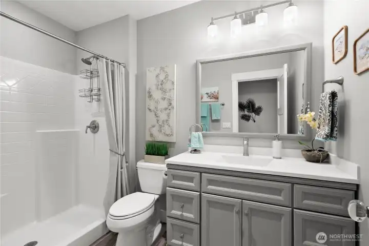 Guest bath on lower level. Guest bath on lower level.