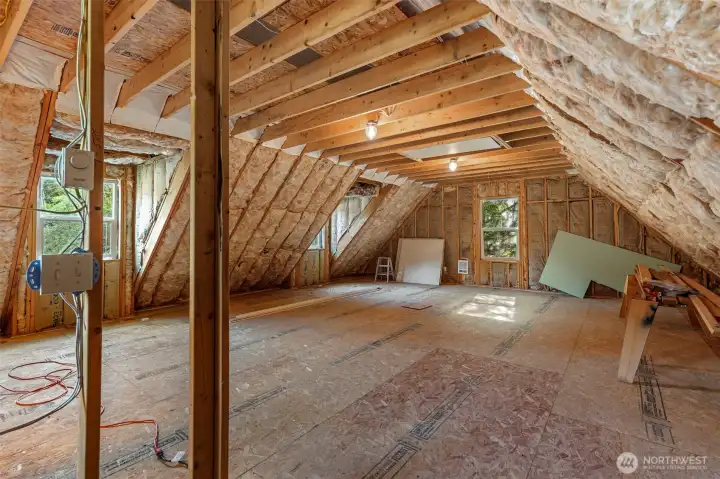 The upper level of the detached garage is insulated, wired, and ready for the next owner's vision — whether that's a studio, home office, or ADU. Buyer to verify permitted uses. The upper level of the detached garage is insulated, wired, and ready for the next owner's vision — whether that's a studio, home office, or ADU. Buyer to verify permitted uses.