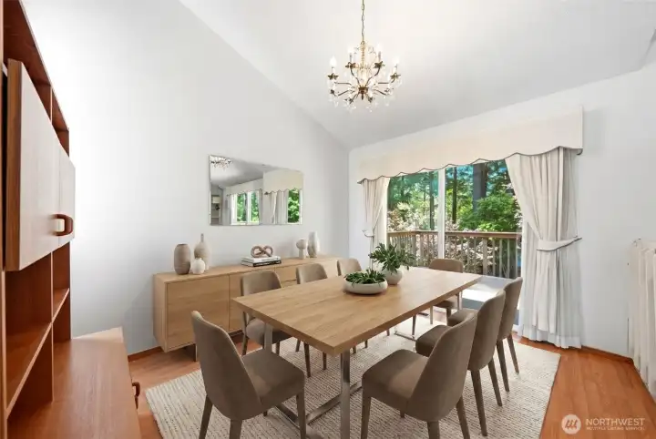 Dining room with virtual photos.
