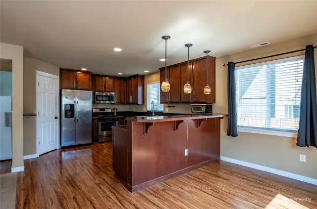 All Stainless Steel appliances stay. Plenty of storage. Plenty of places to enjoy meal prepping and eating together.