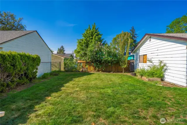 Fully fenced yard with gardening space.