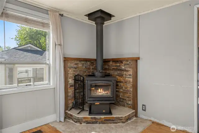Wood burning fireplace very cozy in winter time!