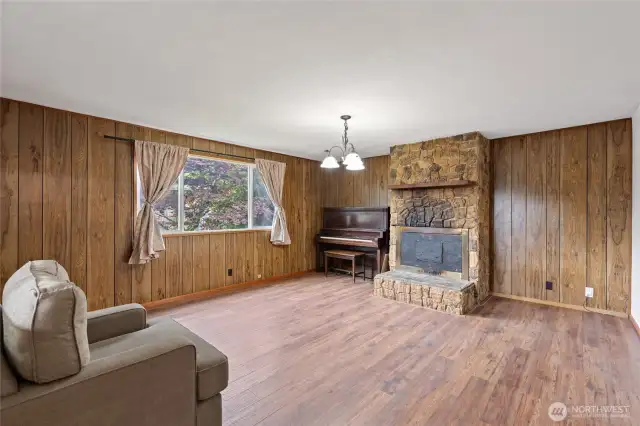 Large living room with fireplace