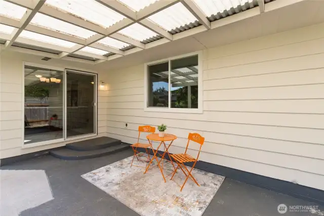 Covered patio keeps the rain off of your bistro table