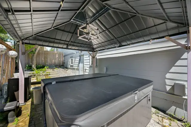 Hot tub in the backyard