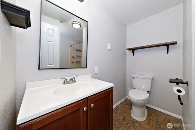 The mid-floor bathroom.