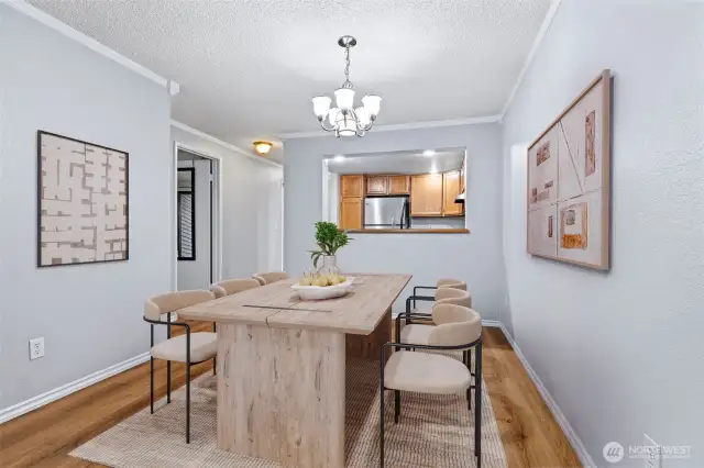 Virtually staged dining room.
