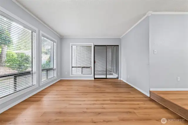 Sliding door goes out to patio area.