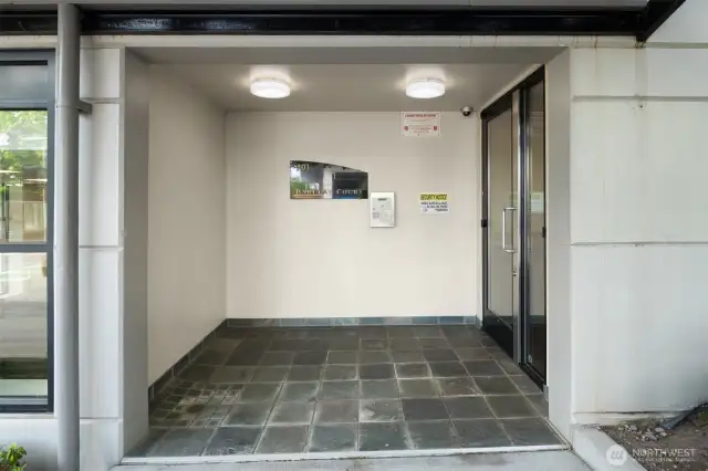 Secured entrance to the building.