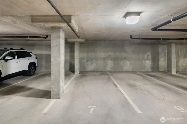 Secured parking off the 2nd floor.  This unit has Lucky #7!
