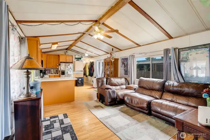 Looking at the home from the front door.