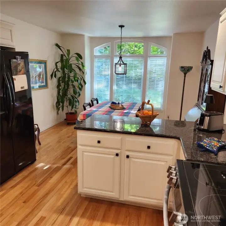Quartz countertops set off the white cabinets