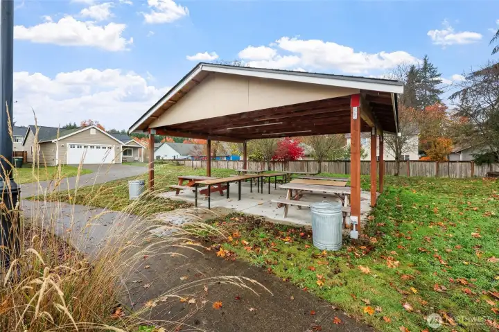 Private neighborhood covered space allows for fun gatherings and easy party hosting!
