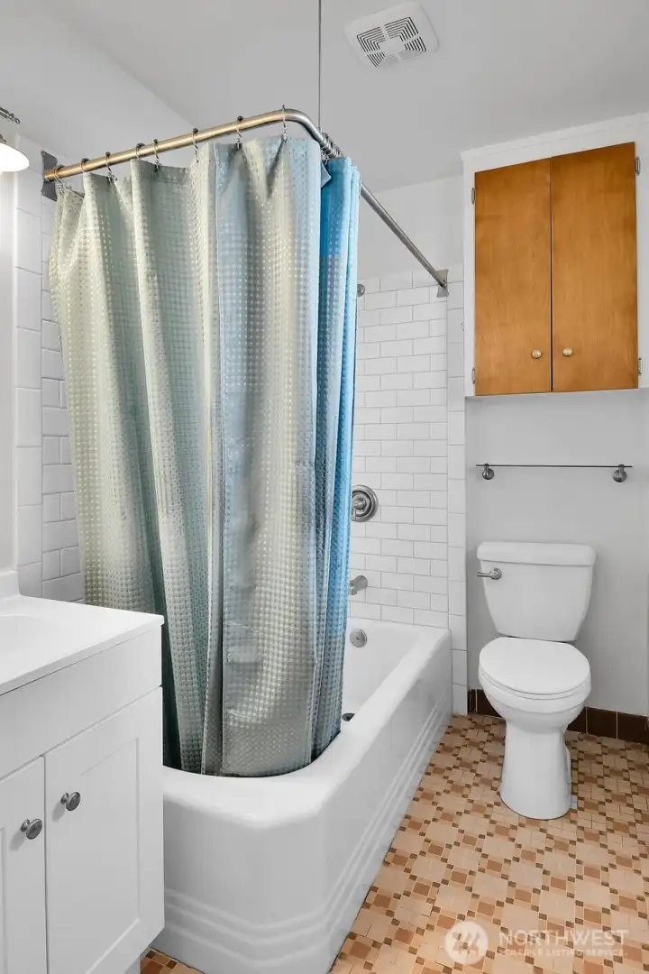 Bathrooms all offer tiled floors and walls.  Corner tub.  All units offer ventilation fans and most upgraded with new sinks, toilets and fixtures.