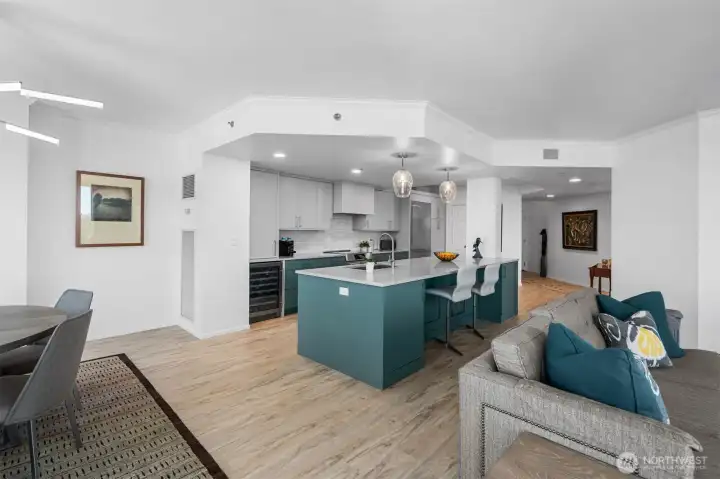Main living space with high floor elevation enhancing natural light and view lines.