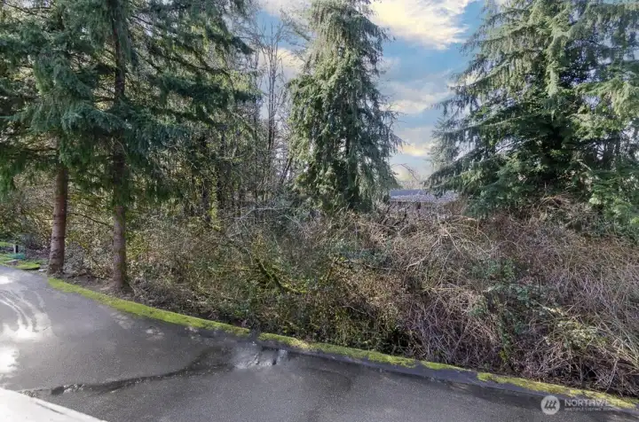 Another view off the balcony showing the paved drive to the garage below.