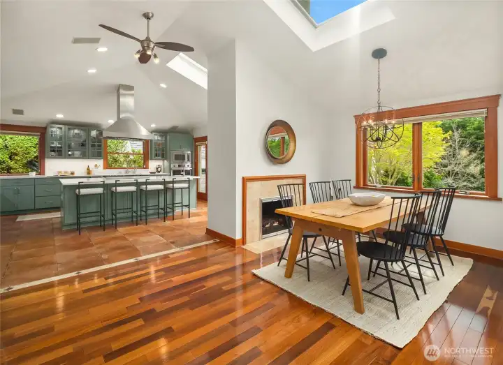 Informal dining with gas fireplace.
