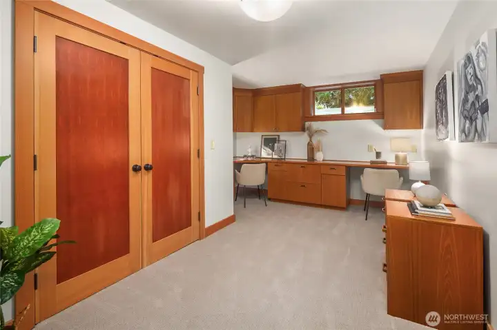 Fourth bedroom, that has built-ins for designated office space. Previously used as a bedroom, could easily be converted back.