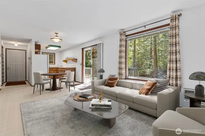 Virtual staging. Living room and dining area 3