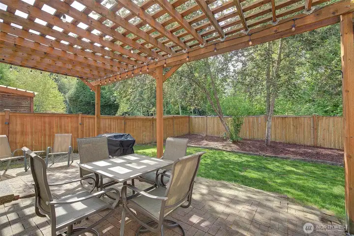 Easy care brick patio has lots of space to enjoy