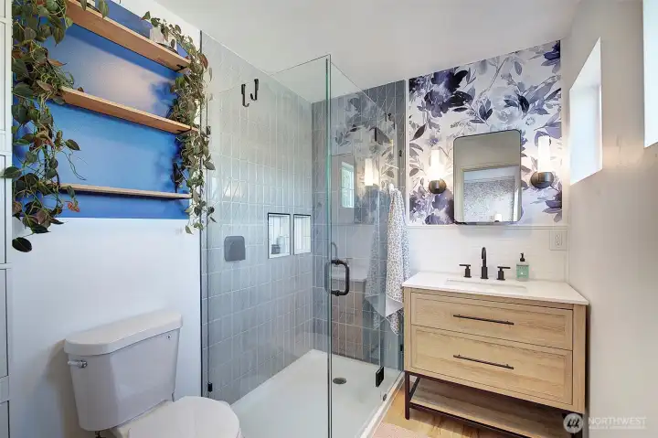 Newly added and fully permitted master bath with walk-in glass shower