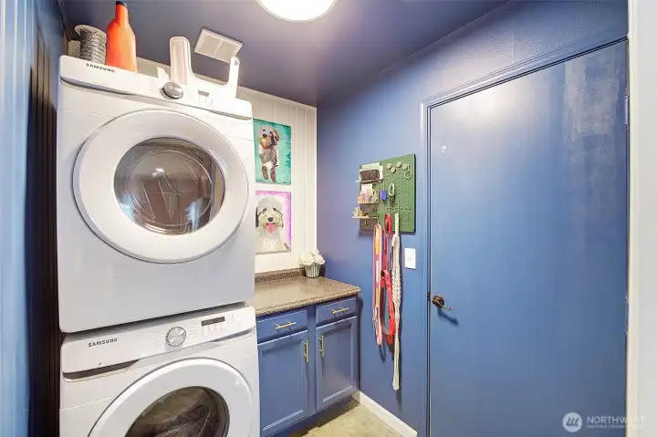 Laundry room off kitchen and pantry