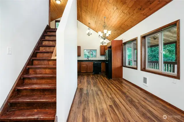 Staircase leading to bedroom and open loft.