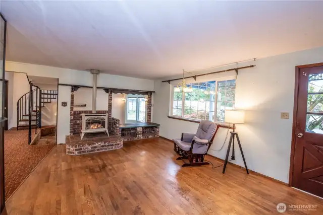 In the Living room. Hard wood floors!
