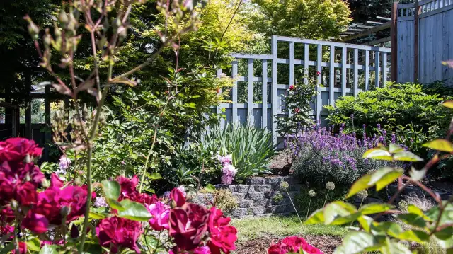 A delightful garden bed in the back yard.  Enter from the top of the drive through a garden gate to the rear entry to the home. You will find this private garden, one of two separately fenced gardens areas here.