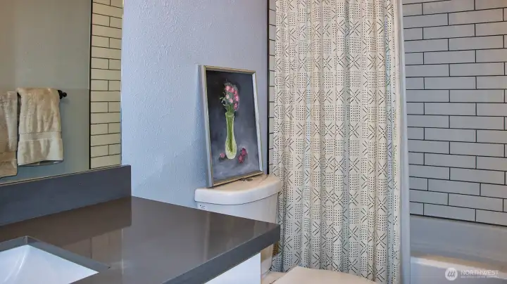 Full bathroom on lower level.