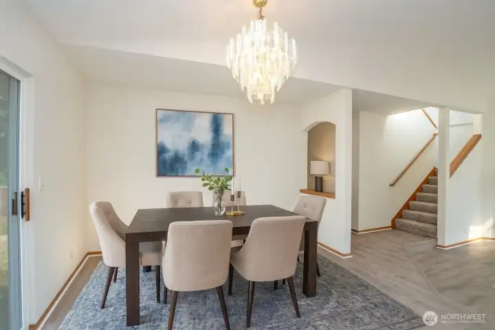 Dining area with beautiful lighting - Virtual Staged
