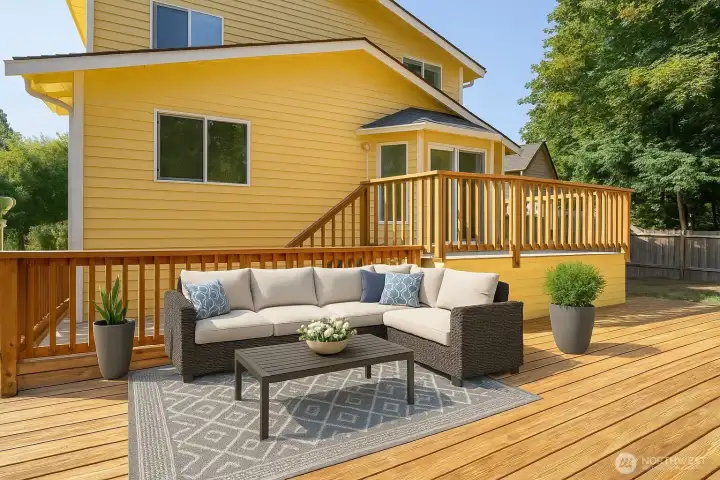 Spacious party deck ready for entertaining guests - Virtual Staged
