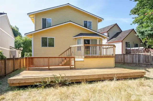 View from the yard toward the 3-tier deck.