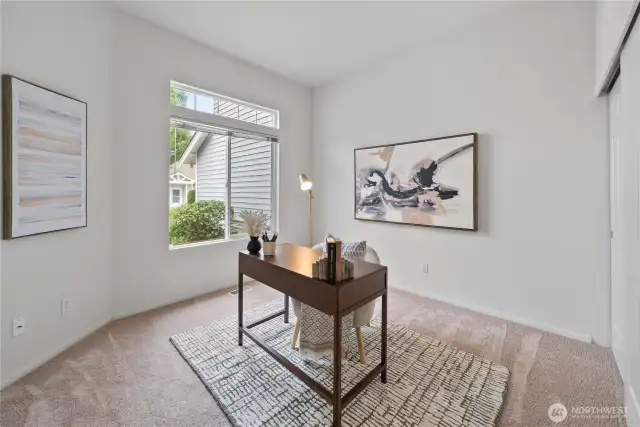 Flexible room that works as a bedroom or home office.
