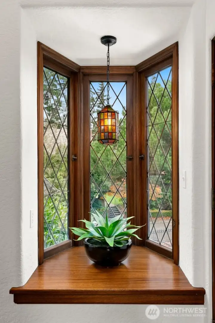 Oriel window on stair landing.